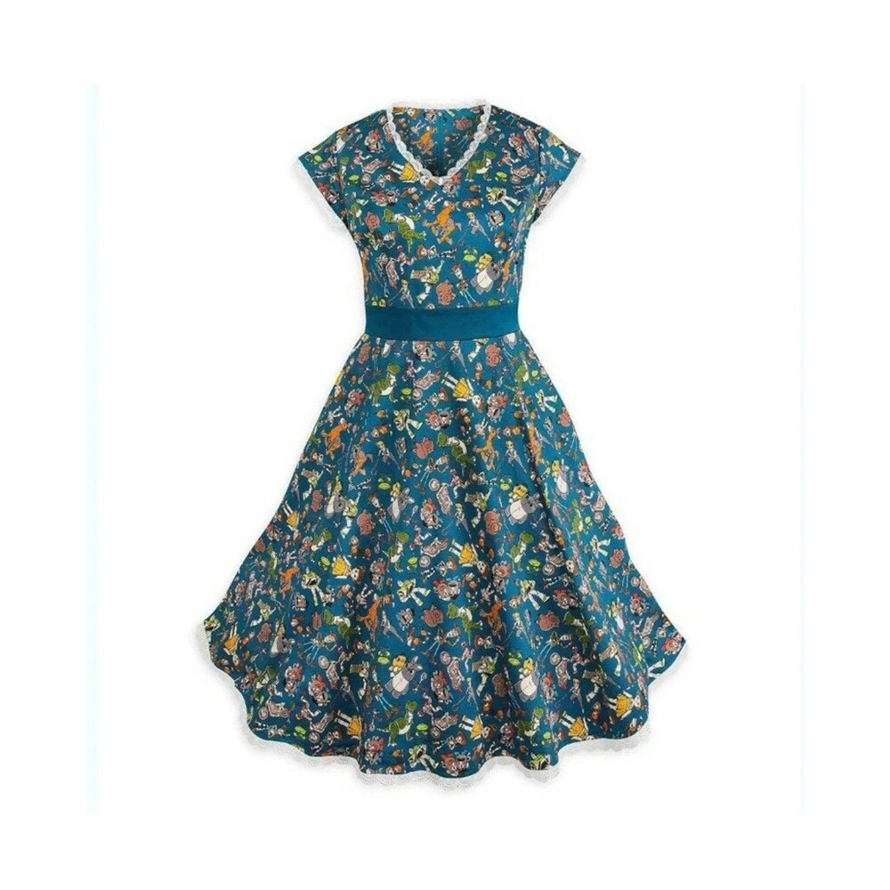 Disney Teal Floral & Character Fit-and-Flare Dress